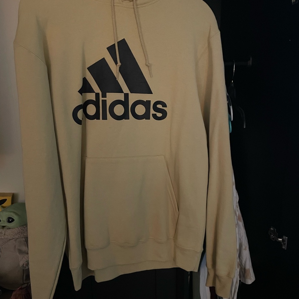 Adidas Men's Beige Hoodie with Black Logo